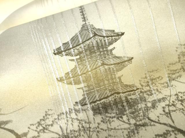 平和屋着物▼太鼓柄袋帯　作家物　手描き　風景文　正絹　逸品　DABL2010fe
