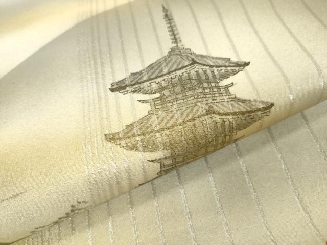 平和屋着物▼太鼓柄袋帯　作家物　手描き　風景文　正絹　逸品　DABL2010fe