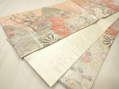 平和屋着物▼佐賀錦 六通柄袋帯 檜扇花車文 金銀糸 正絹 逸品 DABL2013fe