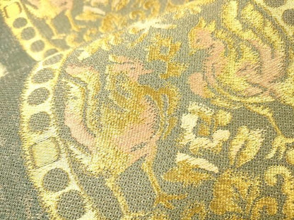 平和屋着物▼六通柄袋帯　花鳥絵皿文　金糸　正絹　逸品　DABL2046fe