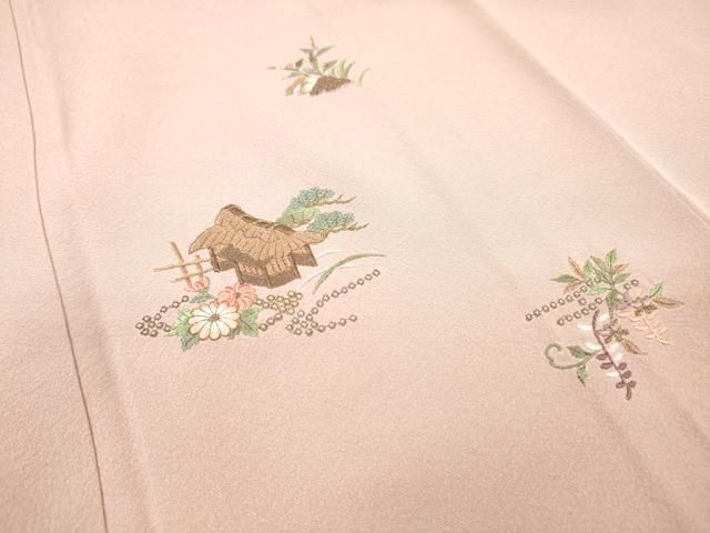 平和屋着物▼訪問着　総刺繍　風景花文　金糸　正絹　逸品　DABL2076fe