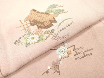 平和屋着物▼訪問着　総刺繍　風景花文　金糸　正絹　逸品　DABL2076fe