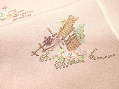 平和屋着物▼訪問着　総刺繍　風景花文　金糸　正絹　逸品　DABL2076fe