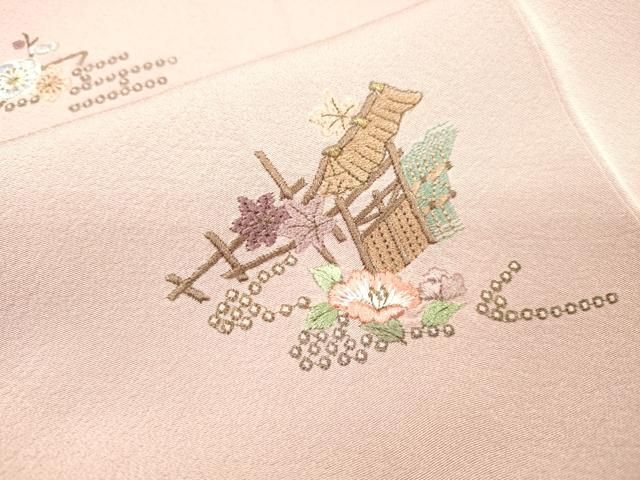 平和屋着物▼訪問着　総刺繍　風景花文　金糸　正絹　逸品　DABL2076fe