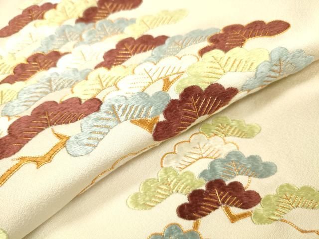 平和屋着物▼訪問着　駒刺繍　総刺繍　松　正絹　逸品　DABL2081fe