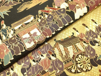 平和屋着物▼高級染元　粋峰　林芳夫　京加賀友禅　黒留袖　刺繍　大名行列　純金箔　正絹　逸品　DABL2082fe