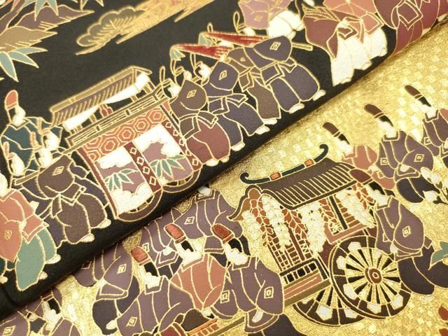 平和屋着物▼高級染元　粋峰　林芳夫　京加賀友禅　黒留袖　刺繍　大名行列　純金箔　正絹　逸品　DABL2082fe