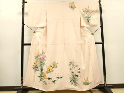 平和屋着物▼訪問着　手描き　草花　正絹　逸品　DABL2086fe