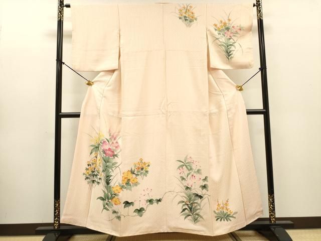 平和屋着物▼訪問着　手描き　草花　正絹　逸品　DABL2086fe
