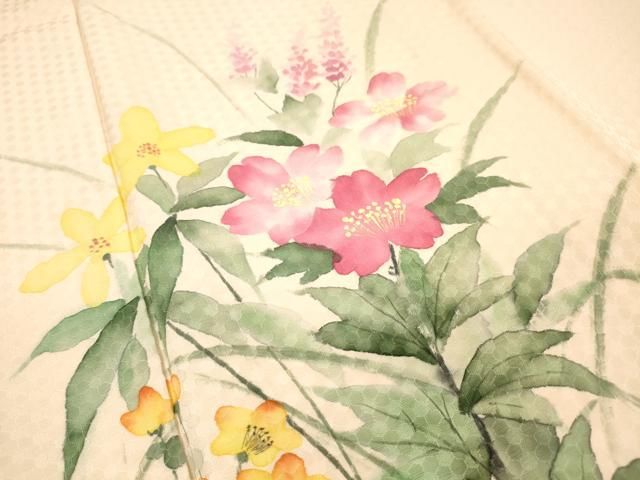 平和屋着物▼訪問着　手描き　草花　正絹　逸品　DABL2086fe