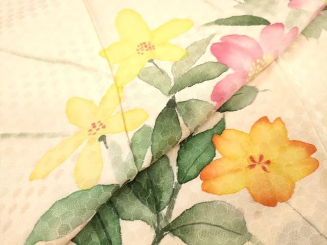 平和屋着物▼訪問着　手描き　草花　正絹　逸品　DABL2086fe