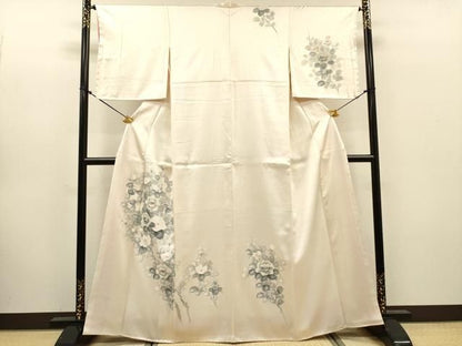平和屋着物▼訪問着　手描き　枝花　正絹　逸品　DABL2089fe