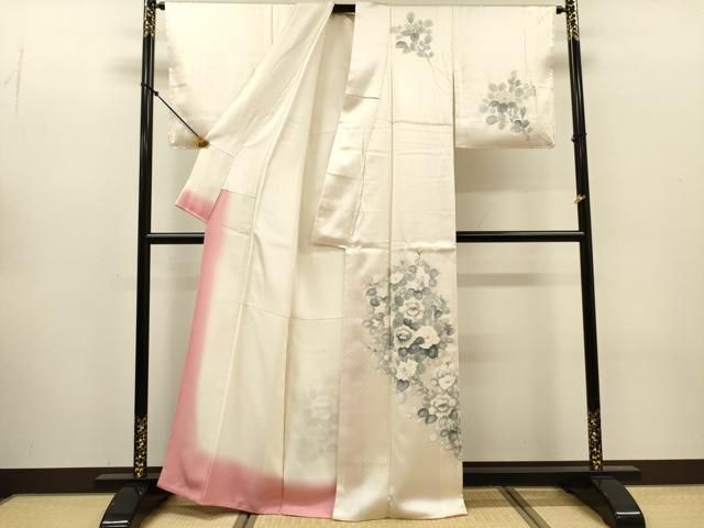 平和屋着物▼訪問着　手描き　枝花　正絹　逸品　DABL2089fe