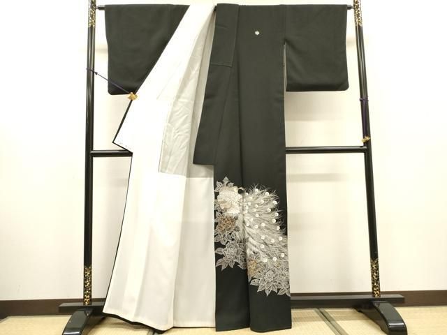 平和屋着物▼黒留袖　孔雀に白バラ　金銀糸　洗える着物　DABL2093fe