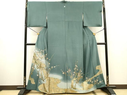平和屋着物▼豪華色留袖　手描き　枝花に休み鳥　暈し染　金銀彩　正絹　逸品　DABL2096fe