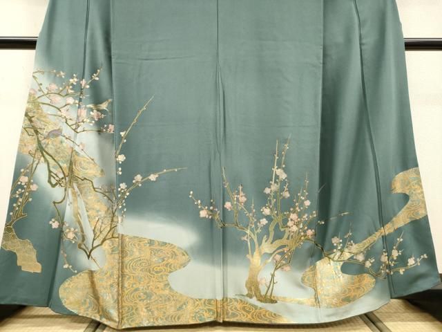 平和屋着物▼豪華色留袖　手描き　枝花に休み鳥　暈し染　金銀彩　正絹　逸品　DABL2096fe
