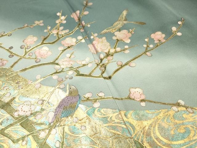 平和屋着物▼豪華色留袖　手描き　枝花に休み鳥　暈し染　金銀彩　正絹　逸品　DABL2096fe