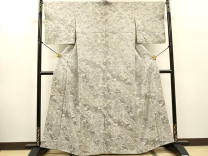 平和屋着物▼上質なお召　天目織　吉祥鬘帯花文　正絹　逸品　DABL2100fe