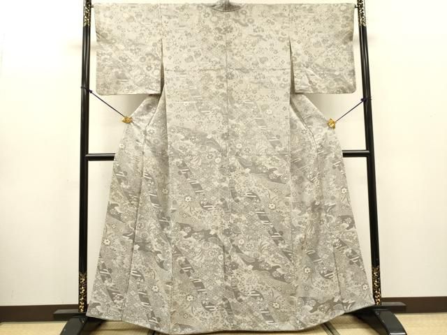 平和屋着物▼上質なお召　天目織　吉祥鬘帯花文　正絹　逸品　DABL2100fe
