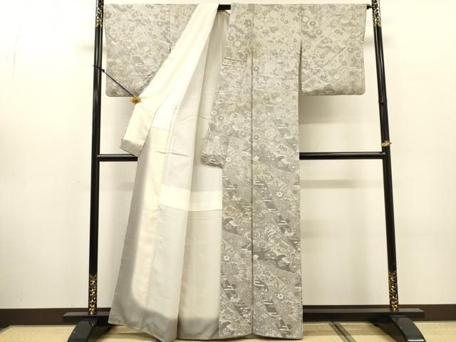 平和屋着物▼上質なお召　天目織　吉祥鬘帯花文　正絹　逸品　DABL2100fe