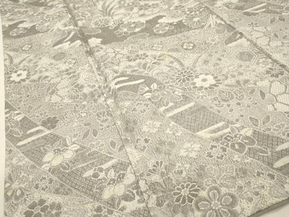 平和屋着物▼上質なお召　天目織　吉祥鬘帯花文　正絹　逸品　DABL2100fe