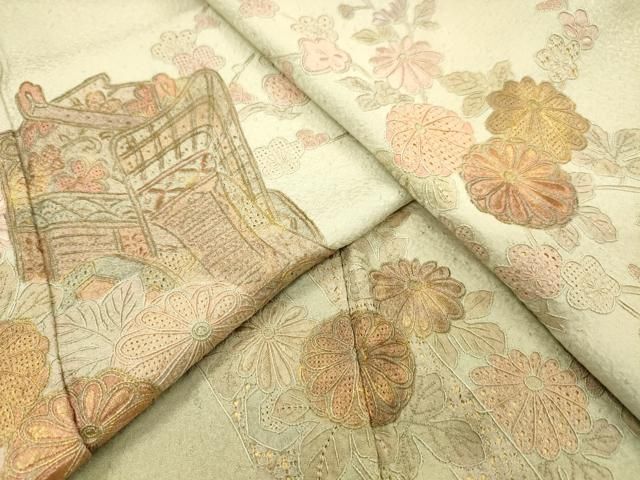 平和屋着物▼中国三大刺繍 スワトウ刺繍 汕頭刺繍 相良刺繍 総刺繍 訪問着 御所車花文 暈し染 金彩 やまと誂製 正絹 逸品 DABL2101fe