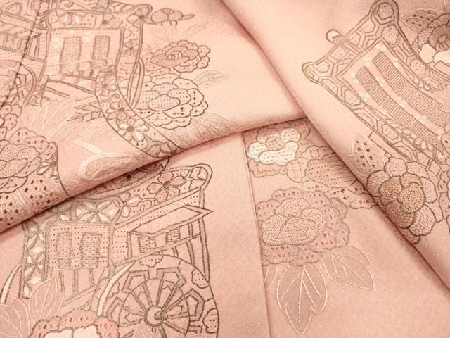平和屋着物▼中国三大刺繍 スワトウ刺繍 汕頭刺繍 相良刺繍 総刺繍 訪問着 御所車花文 金銀糸 さが美扱い 正絹 逸品 未使用 DABL2102fe