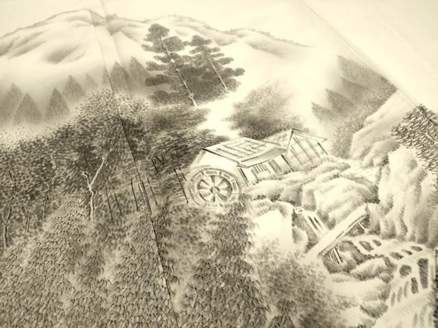 平和屋着物▼訪問着　作家物　手描き　風景文　正絹　逸品　DABL2104fe