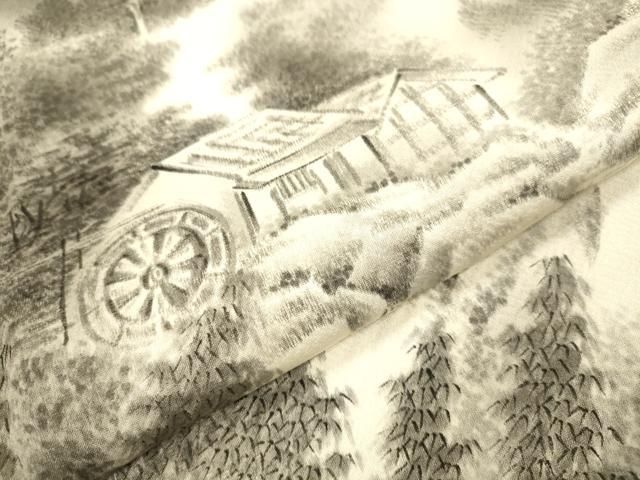 平和屋着物▼訪問着　作家物　手描き　風景文　正絹　逸品　DABL2104fe