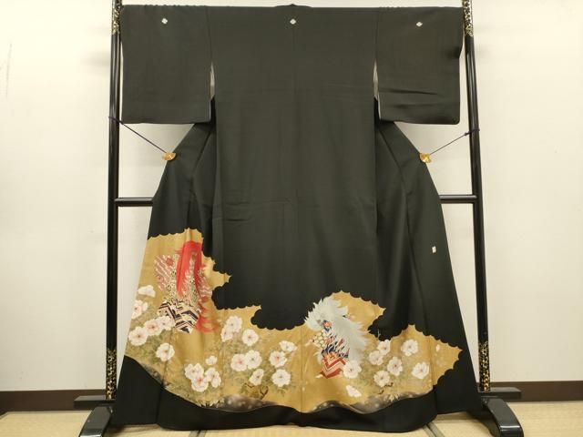 平和屋着物▼豪華黒留袖　作家物　手描き　歌舞伎　金彩　正絹　逸品　DABL2110fe