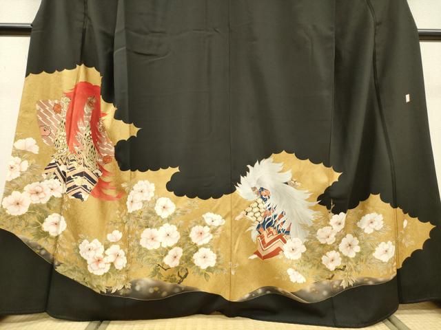 平和屋着物▼豪華黒留袖　作家物　手描き　歌舞伎　金彩　正絹　逸品　DABL2110fe