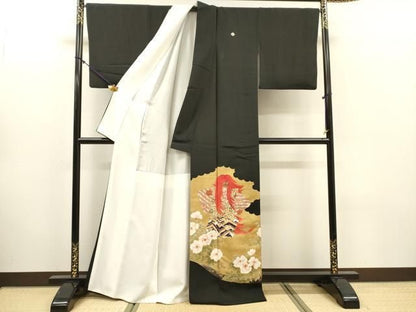 平和屋着物▼豪華黒留袖　作家物　手描き　歌舞伎　金彩　正絹　逸品　DABL2110fe