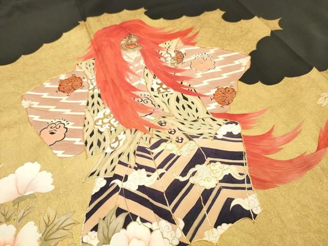 平和屋着物▼豪華黒留袖　作家物　手描き　歌舞伎　金彩　正絹　逸品　DABL2110fe