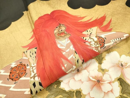 平和屋着物▼豪華黒留袖　作家物　手描き　歌舞伎　金彩　正絹　逸品　DABL2110fe