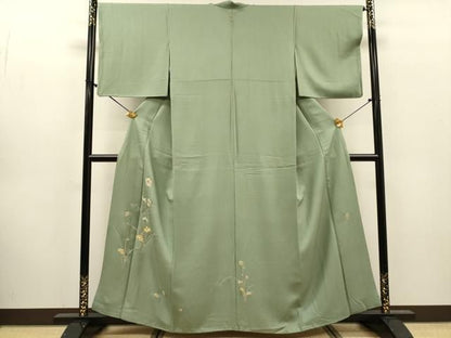 平和屋着物▼訪問着　作家物　駒刺繍　総刺繍　草花　金銀糸　正絹　逸品　DABL2112fe