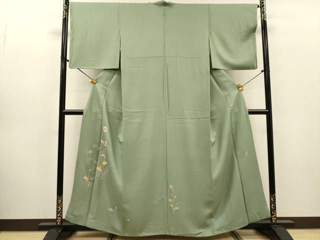 平和屋着物▼訪問着　作家物　駒刺繍　総刺繍　草花　金銀糸　正絹　逸品　DABL2112fe