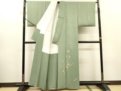 平和屋着物▼訪問着　作家物　駒刺繍　総刺繍　草花　金銀糸　正絹　逸品　DABL2112fe