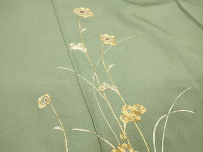 平和屋着物▼訪問着　作家物　駒刺繍　総刺繍　草花　金銀糸　正絹　逸品　DABL2112fe