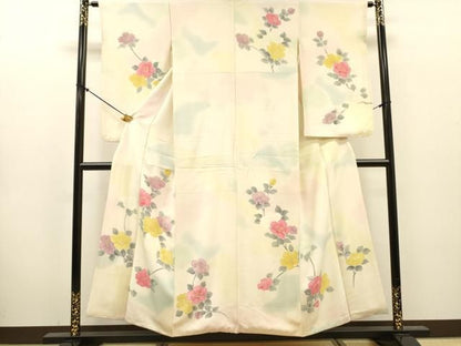 平和屋着物▼小振袖　二尺袖　手描き　枝花　暈し染　正絹　逸品　DABL2117fe
