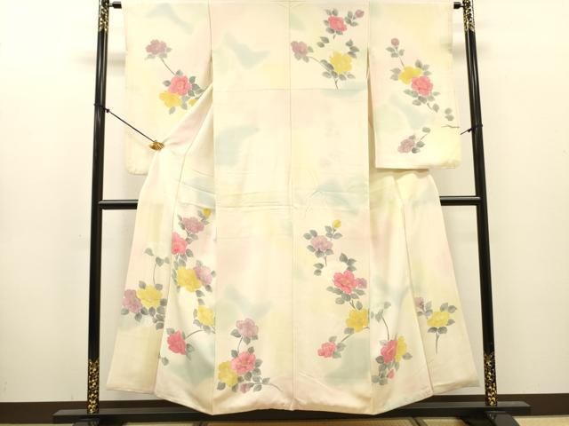 平和屋着物▼小振袖　二尺袖　手描き　枝花　暈し染　正絹　逸品　DABL2117fe