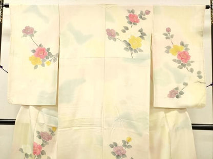 平和屋着物▼小振袖　二尺袖　手描き　枝花　暈し染　正絹　逸品　DABL2117fe