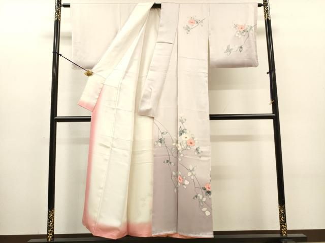 平和屋着物▼訪問着　手描き　枝花　暈し染　正絹　逸品　DABL2121fe