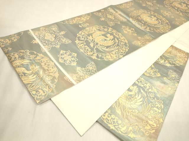平和屋着物▼六通柄袋帯　鳳凰正倉院花文　金糸　引箔　正絹　逸品　DABL2123fe
