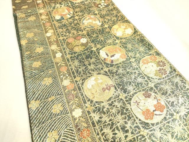 平和屋着物▼両面　六通柄袋帯　唐織　慶長華小袖　金糸　正絹　逸品　DABL2124fe