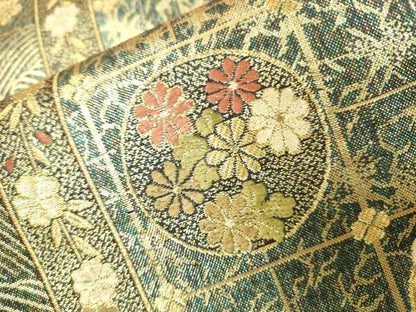 平和屋着物▼両面　六通柄袋帯　唐織　慶長華小袖　金糸　正絹　逸品　DABL2124fe
