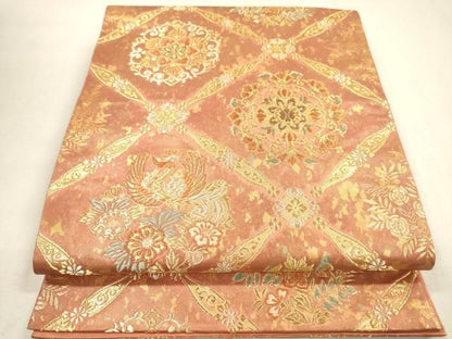 平和屋着物▼六通柄袋帯　正倉院鳳凰花文　金糸　引箔　正絹　逸品　DABL2128fe