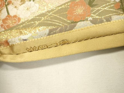 平和屋着物▼伝統工芸士　平田藤三郎　六通柄袋帯　紹巴　地紙花鳥文　金糸　正絹　逸品　DABL2129fe