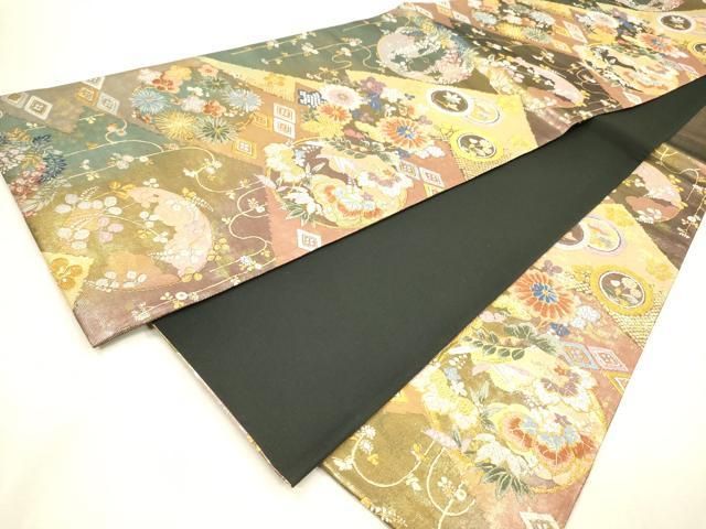 平和屋着物▼六通柄袋帯　唐織　松皮花の丸紋　金糸　引箔　正絹　逸品　DABL2131fe
