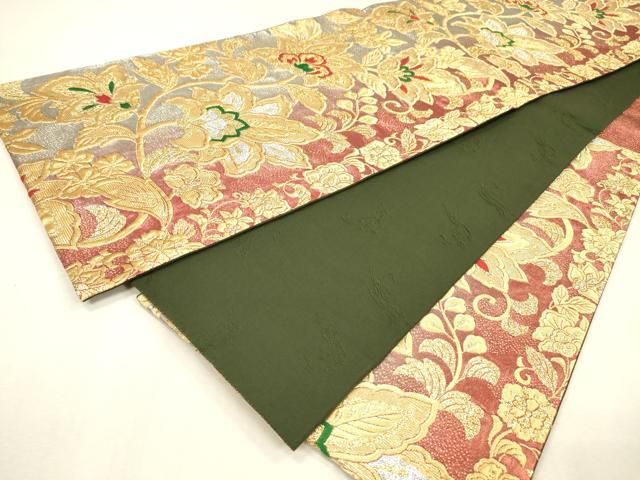 平和屋着物▼世界的友禅作家　千地泰弘　六通柄袋帯　ふくれ織　更紗花唐草文　千地天女　金銀糸　正絹　逸品　DABL2133fe
