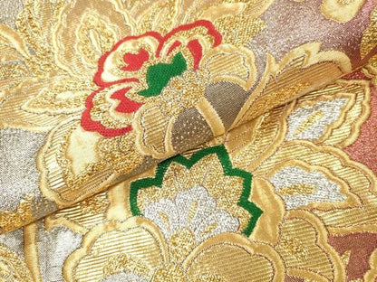 平和屋着物▼世界的友禅作家　千地泰弘　六通柄袋帯　ふくれ織　更紗花唐草文　千地天女　金銀糸　正絹　逸品　DABL2133fe